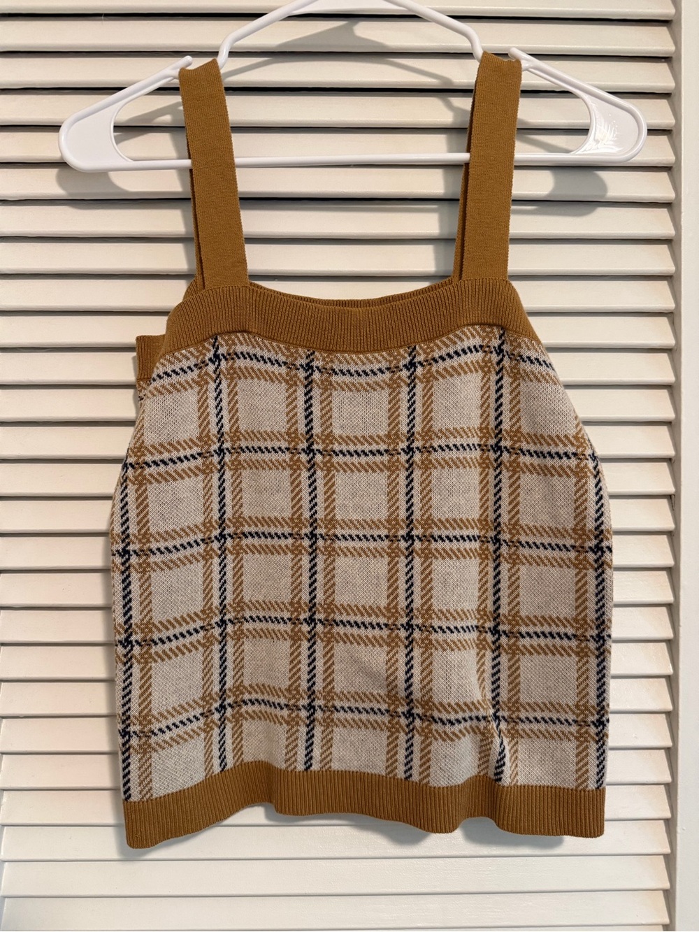 LOFT Camel, Cream and Black Plaid Knit Tank